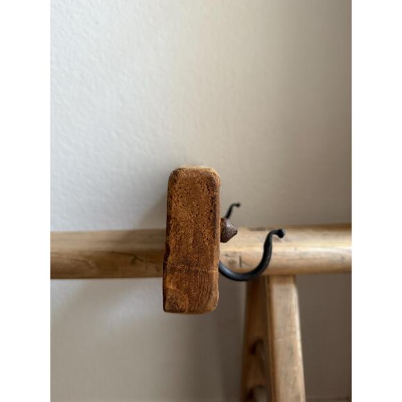 Vintage Carved Wood Wall Rack with 2 Iron Hooks - Picture 7 of 7